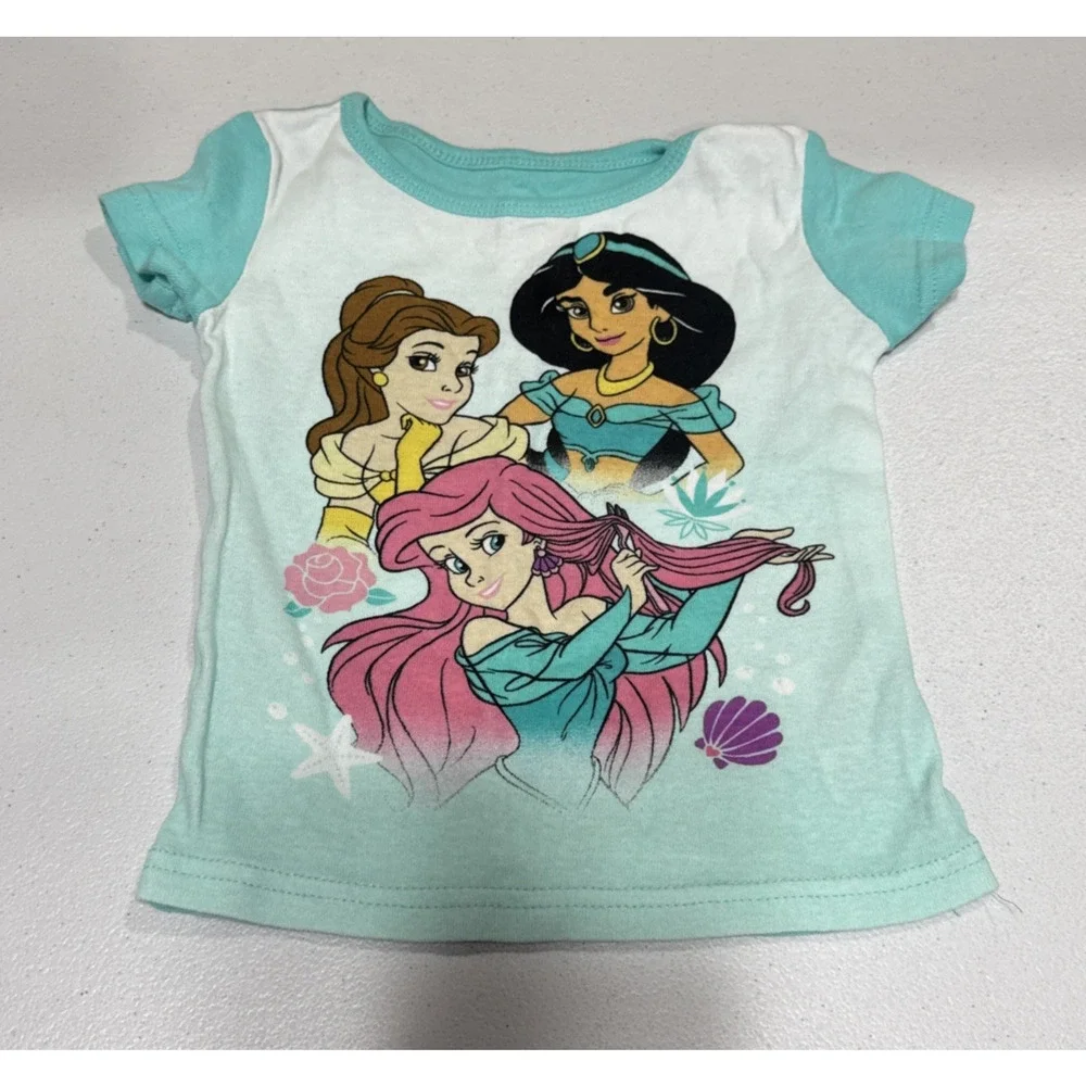 Girls Clothes Size 4 Disney Print Pajama Set, Rise & Shine Pjs Set, Green Pj Top